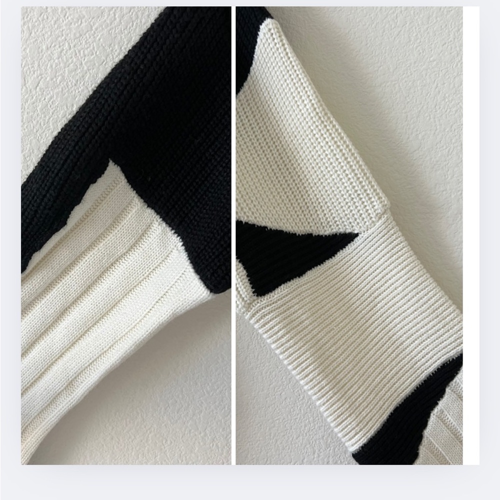 NWT RtA Aimee Wool Blend Geometric Colorblock Knit Sweater Black White Size L - Picture 11 of 16